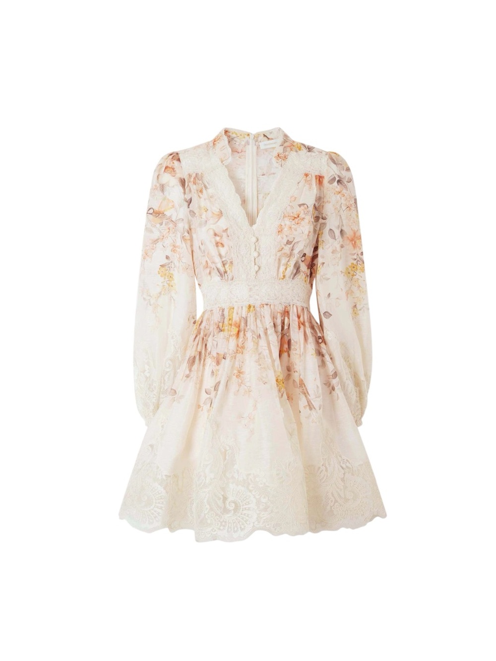 Zimmermann White Floral Lace Mini Dress with Pastel Accents - Picture 4 of 5